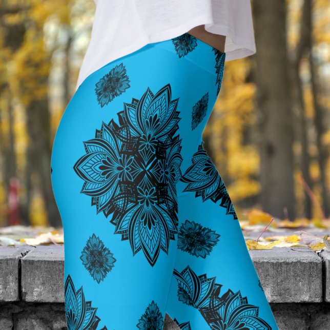 Gorgous Blå himmel Mandela Mönster Leggings (Mandela on Deep Sky Blue)