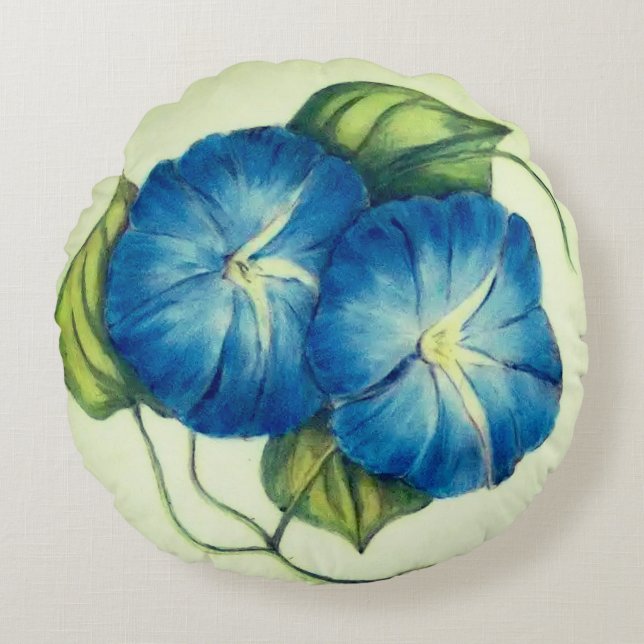 Gorgous Blåa blommor Rund Kudde (Framsidan)