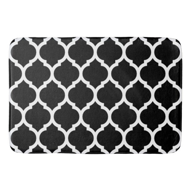 Gorgous Black White Moroccan Quatrefoil Mönster Badrumsmatta (Framsidan)