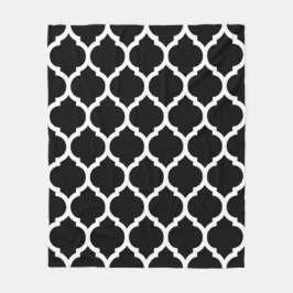 Gorgous Black White Moroccan Quatrefoil Mönster Fleecefilt
