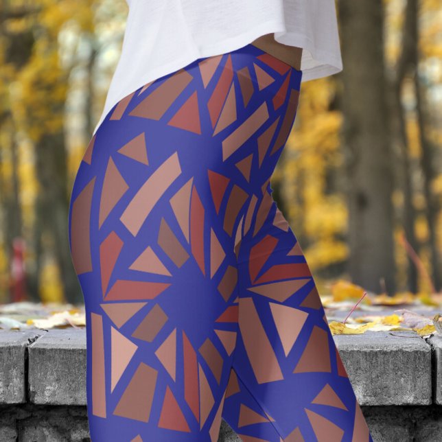 Gorgous Blue Mosiac Mönster Leggings (Blocks Mosiac on Deep Blue Leggings)