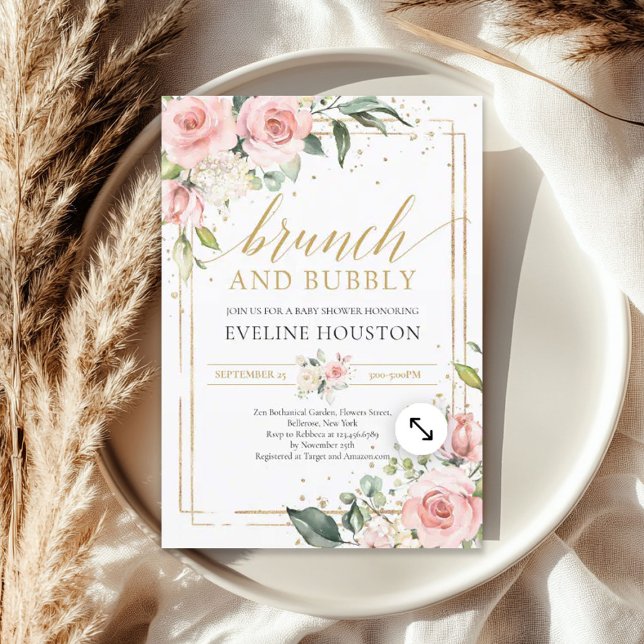 Gorgous boho  rosa blommigt brunch och bubbel inbjudningar (Gorgeous boho blush pink floral brunch and bubbly invitation)