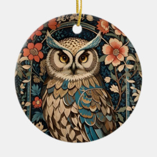 Gorgous Brown Uggla William Morris Inspired Blommi Julgransprydnad Keramik