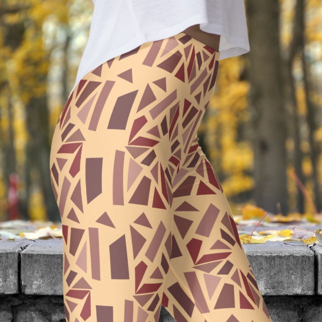 Gorgous Burleywood White Mosiac Mönster Leggings (Blocks Mosiac on Burleywood Cream Leggings)