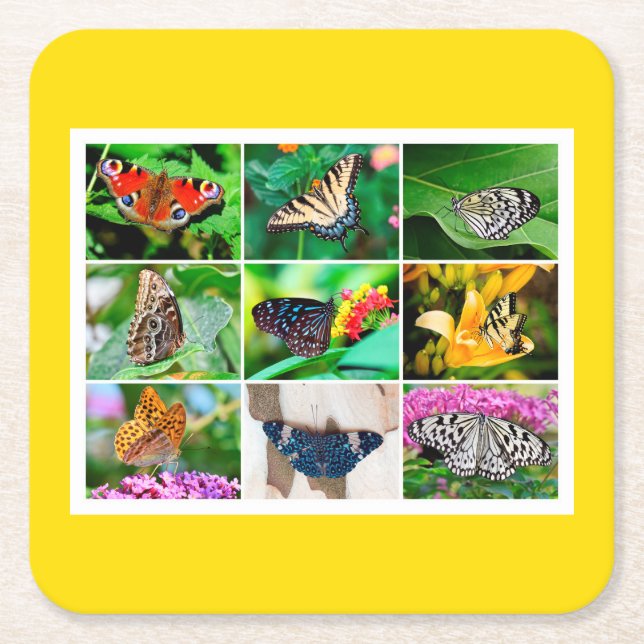 Gorgous Butterflies Collage, 9 foton Underlägg Papper Kvadrat (Framsidan)