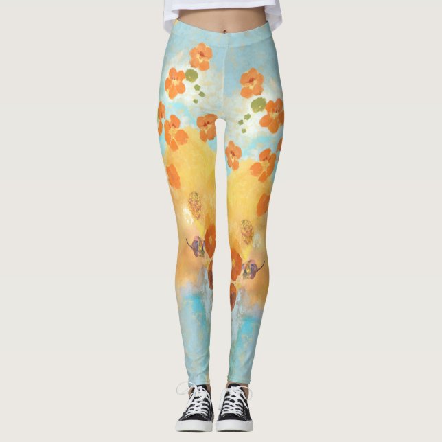 Gorgous California Orange Poppies Fält Leggings (Framsida)