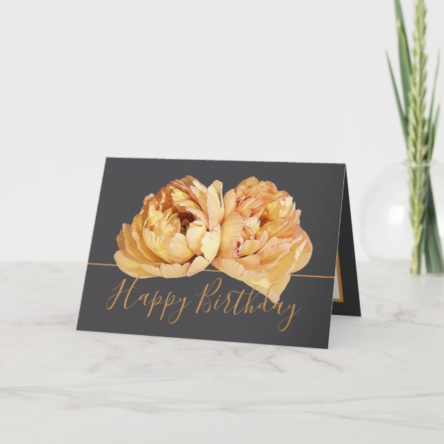 Gorgous Cream Peony Chic Blommigt Bouquet Birthday Kort (Framsida)