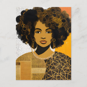 Gorgous Curly Hair African American Woman Collage Vykort