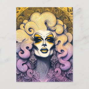 Gorgous Drag Queen Gult Lila Vykort