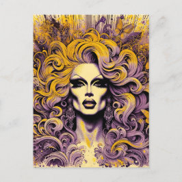 Gorgous Drag Queen Lila Gult Butterfly Vykort