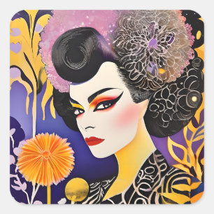 Gorgous Drag Queen Lila Orange Fyrkantigt Klistermärke