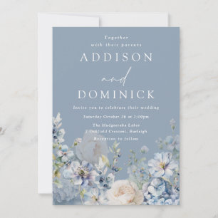 Gorgous Dusty Blåa blommor Elegant bröllop Inbjudningar