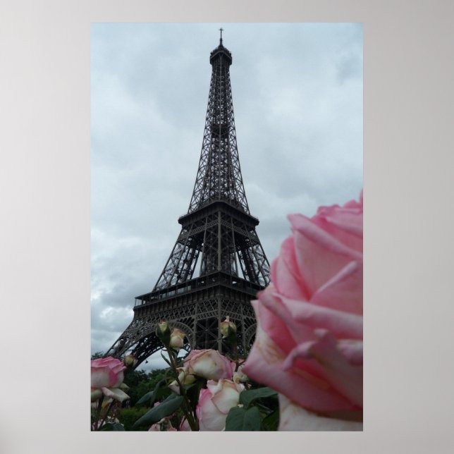 Gorgous Eiffel Torn med Rosa ros Paris Poster (Framsidan)
