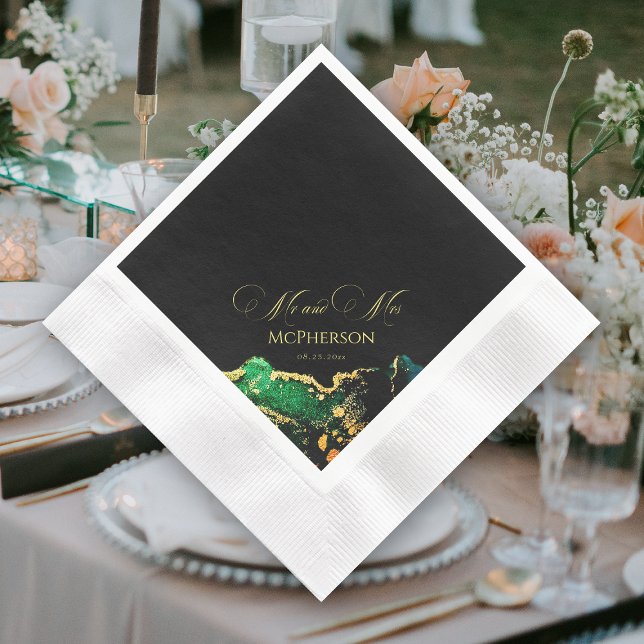 Gorgous Emerald Grönt Black Bronze Bröllop Pappersservett (Gorgeous Emerald Green Black Bronze Wedding Napkins)