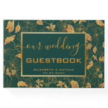 Gorgous Emerald Grönt & Guld Bröllop Guest Bok