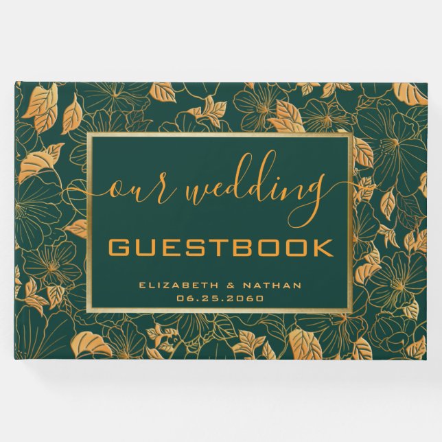 Gorgous Emerald Grönt & Guld Bröllop Guest Bok (Framsida)