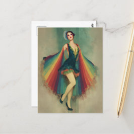 Gorgous Flapper Woman i Regnbåge Cape Vykort