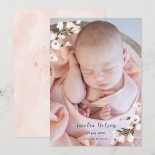 Gorgous Flicka Newborn Birth Notice Inbjudningar