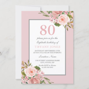 Gorgous Flowers Womans 80:e Födelsedagsfesten Inbj Inbjudningar