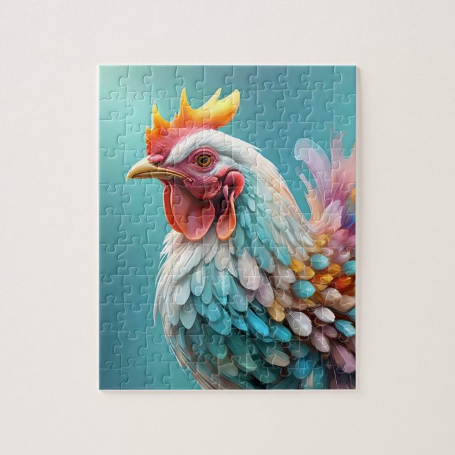 Gorgous Fluffy Rainbow Pastel Färgad Chicken. Pussel (Vertikal)
