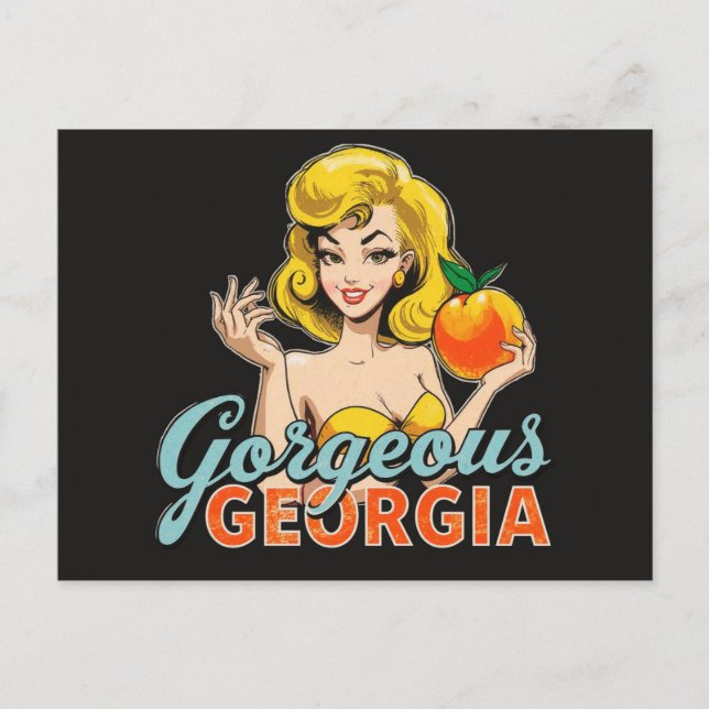 Gorgous Georgia Peach - Retro Pin-Up Art Vykort (Framsida)