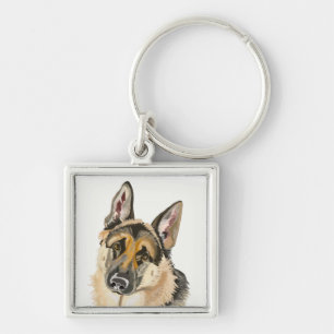 Gorgous German Shepherd, Alsation Hund Teckning Ny Fyrkantig Silverfärgad Nyckelring