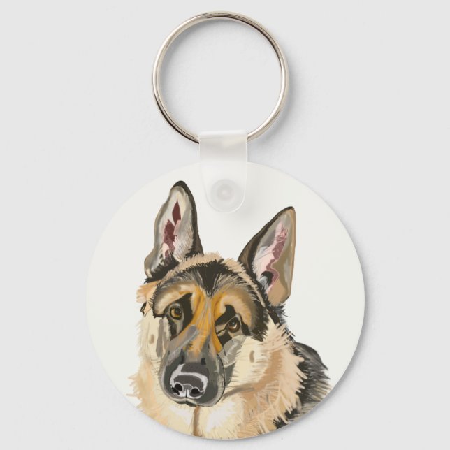 Gorgous German Shepherd, Alsation Hund Teckning Ny Nyckelring (Framsida)