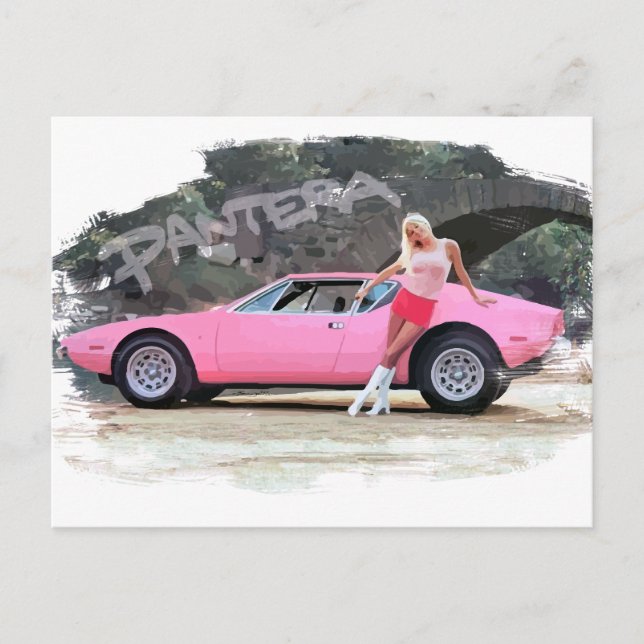 Gorgous Girl with De Tomaso Pantera GTS Vykort (Framsida)