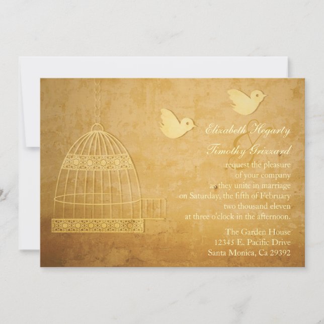 Gorgous Golden Birdcage Wedding bjudande Inbjudningar (Framsida)