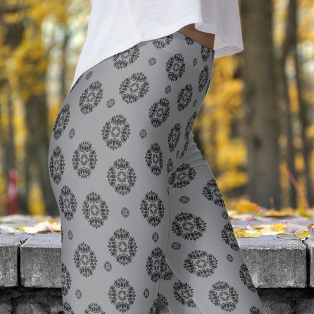 Gorgous Grått och Black Mandela Mönster Leggings (Mandela on Gray)