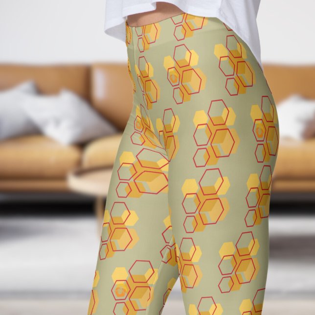 Gorgous Grönt Sage Honeycomb Mönster Leggings (Honeycomb on Sage)