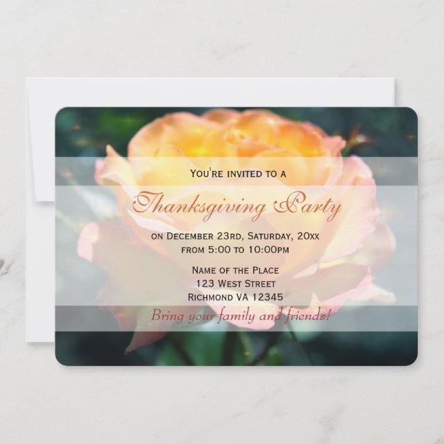Gorgous gul ros-blommor Tahnksgiving party Inbjudningar (Framsida)