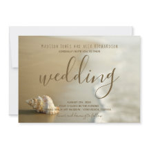 Gorgous Guld Seashell Beach Wedding bjudande