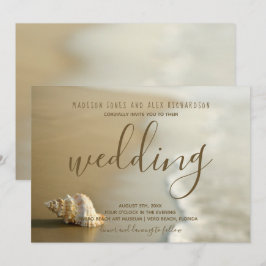Gorgous Guld Seashell Beach Wedding bjudande Inbjudningar