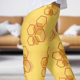 Gorgous Gult Mustard Honeycomb Mönster Leggings