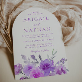 Gorgous Lila Lavender Blommigt Boho Arch Bröllop Inbjudningar