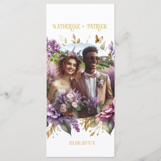 Gorgous Lilac och Lavender Vineyard Bröllop Meny (Framsida)