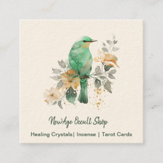 Gorgous Mint och Guld Bird and Flowers Fyrkantigt Visitkort