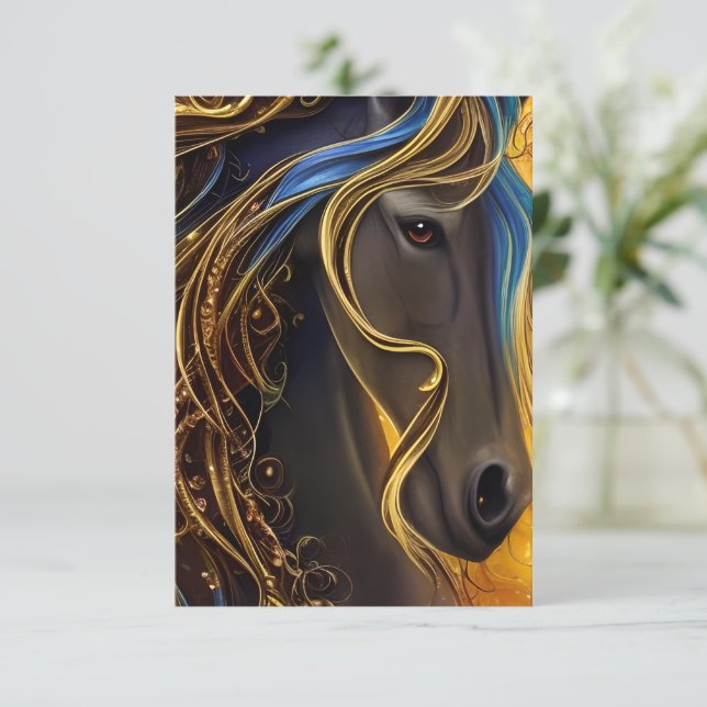 Gorgous Mörk Horse Triptych Tack Kort (Stående Fram)