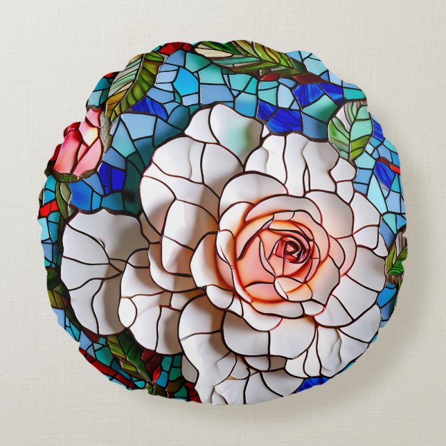 Gorgous Mosaic Flowers Mönster Rund Kudde (Framsidan)