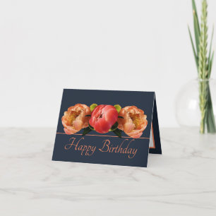 Gorgous Orange Red Peony Blommigt Bouquet Birthday Kort