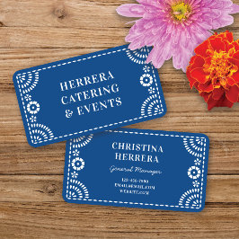 Gorgous Ornate Blue Papel Picado Ram Catering Visitkort
