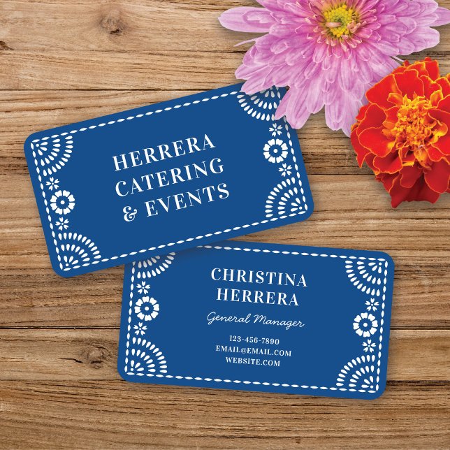 Gorgous Ornate Blue Papel Picado Ram Catering Visitkort (Skapare uppladdad)