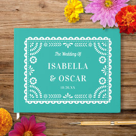 Gorgous Ornate Papel Picado Aqua Bröllop Gästböcker