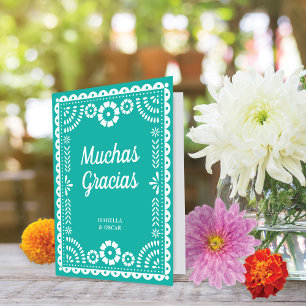 Gorgous Ornate Papel Picado Aqua Bröllop Tack Kort