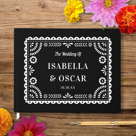 Gorgous Ornate Papel Picado Black Bröllop Gästböcker