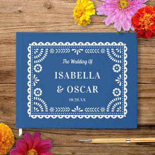 Gorgous Ornate Papel Picado Blue Bröllop Gästböcker