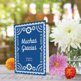 Gorgous Ornate Papel Picado Blue Bröllop Tack Kort