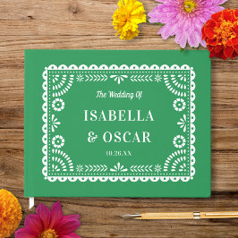 Gorgous Ornate Papel Picado Grönt Bröllop Gästböcker