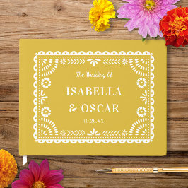 Gorgous Ornate Papel Picado Gult Bröllop Gästböcker